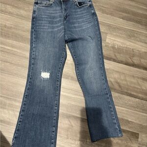 Lola Distressed Flare Jeans in Blue